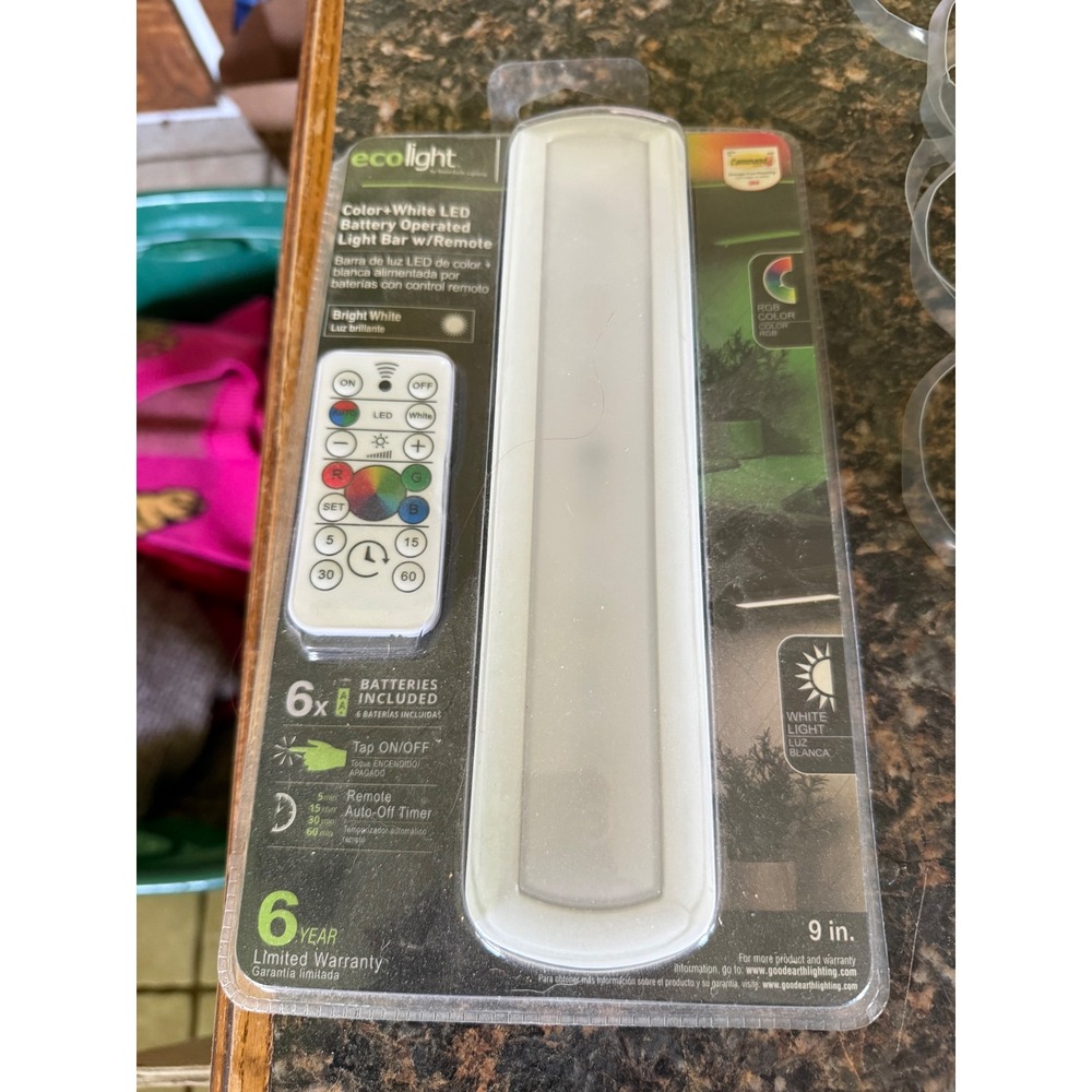 Ecolight 9in Color + White LED Battery Operated Light Bar with Remote B01307-RGB